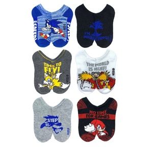 Sonic The Hedgehog 6 pairs Boy’s no show socks. S (41/2-81/2)